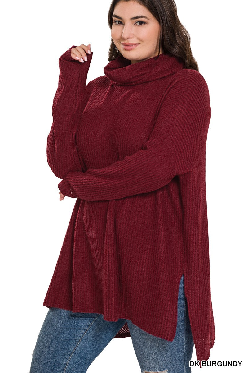 Zenana Brushed Thermal Cowl Neck Sweater