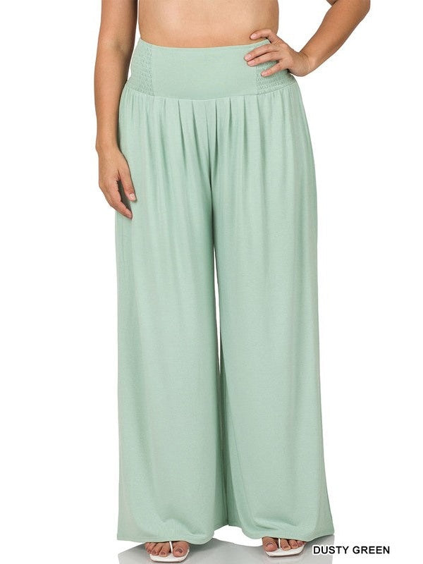 Zenana Smocked Waistband Wide Leg Pants