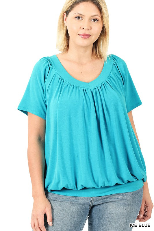 Zenana V-Neck Shirred Top
