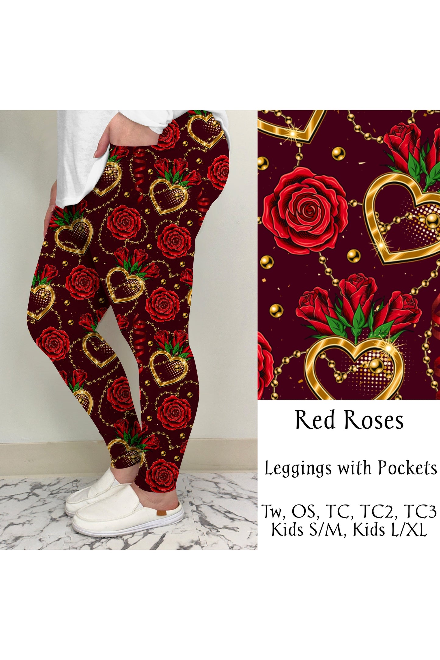 Red Roses Leggings w/ Pockets