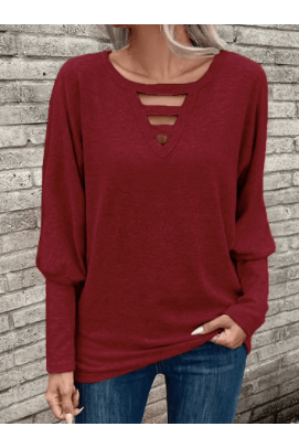 Burgundy V-Neck Keyhole Top