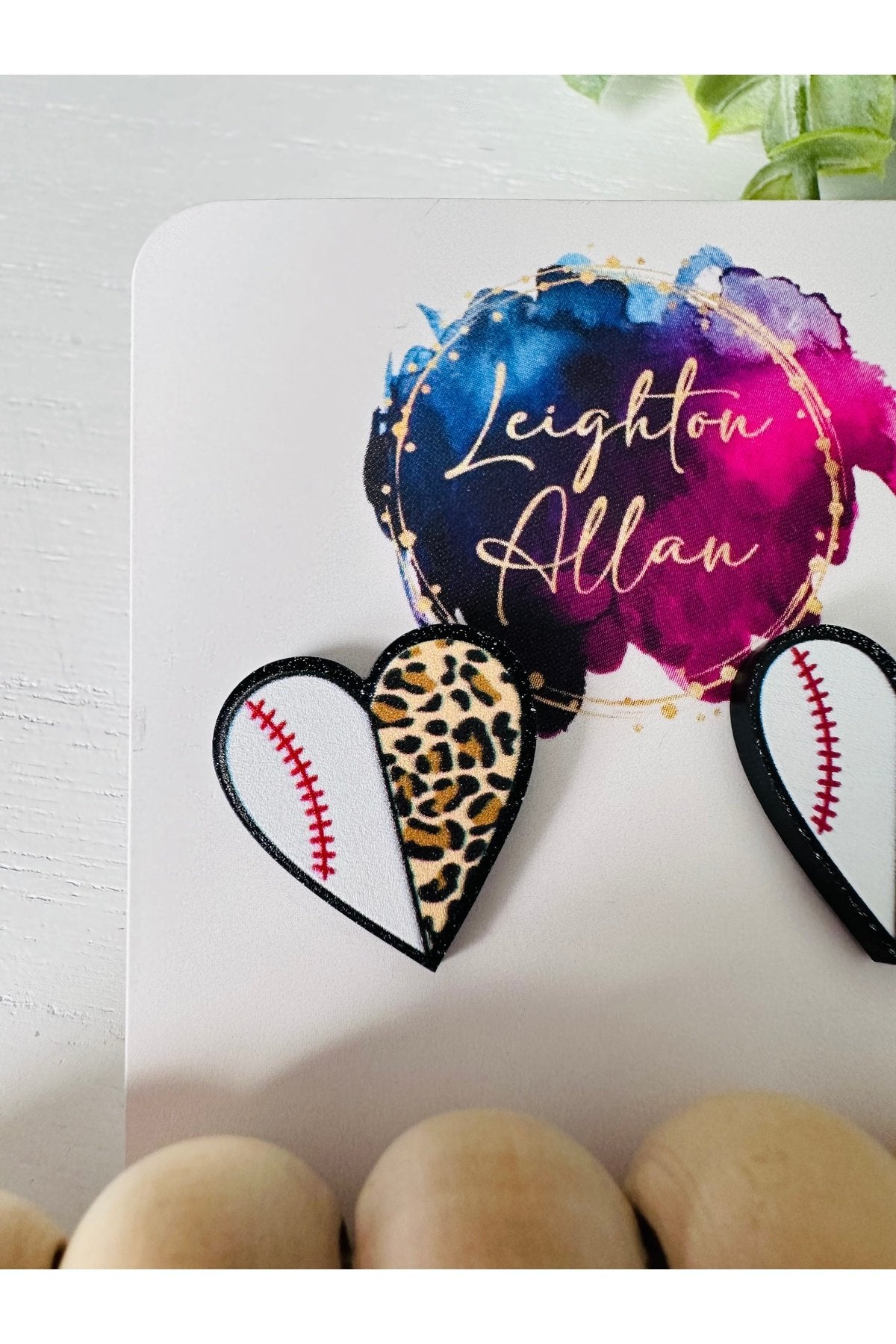 Baseball Leopard heart Stud Earrings