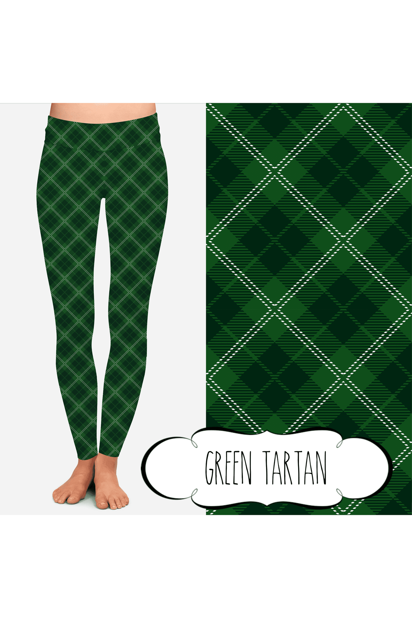 Yoga Style Leggings - Green Tartan by Eleven & Co.