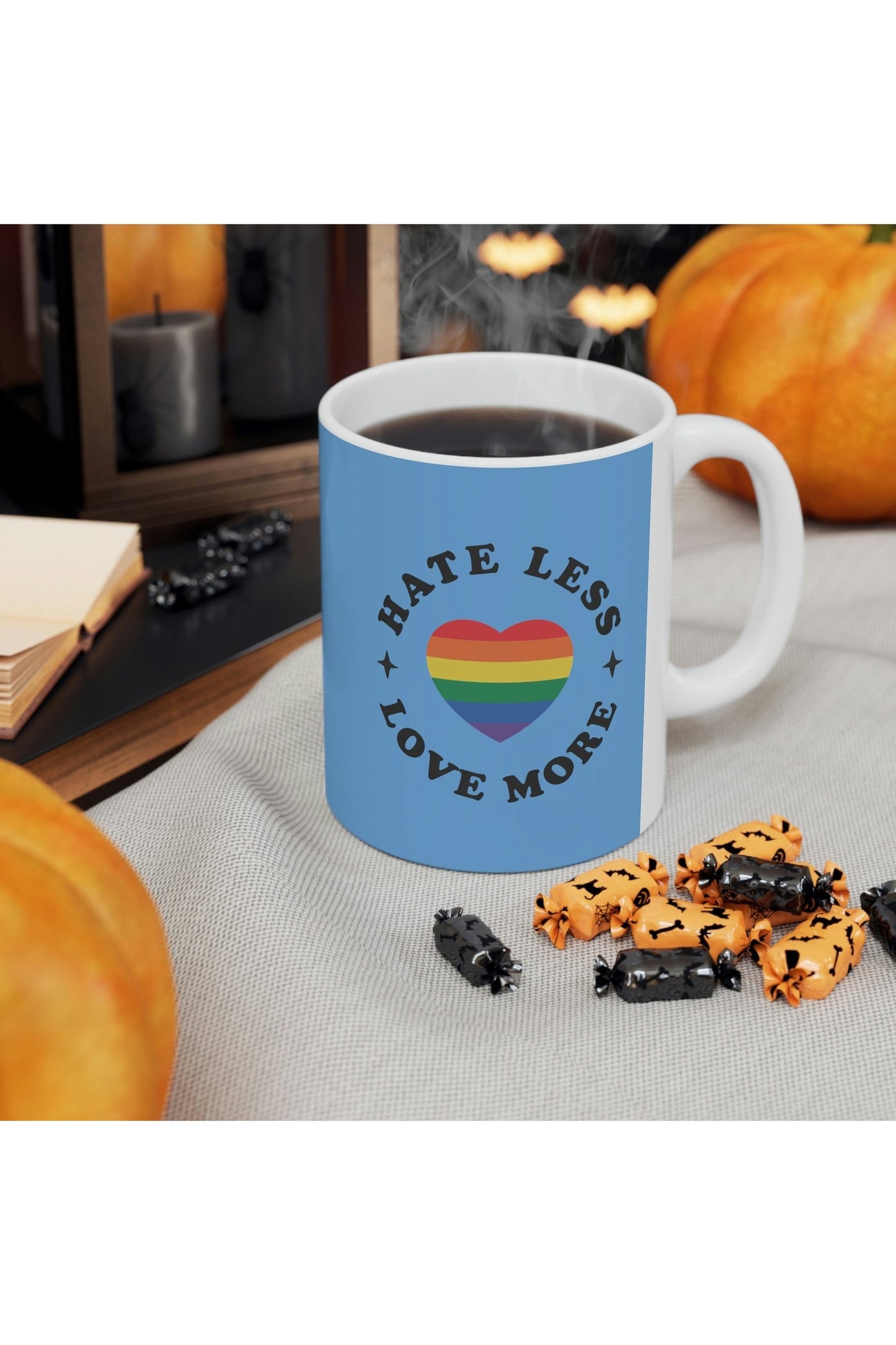 Hate Less Love More (blue) Ceramic Mug 11oz