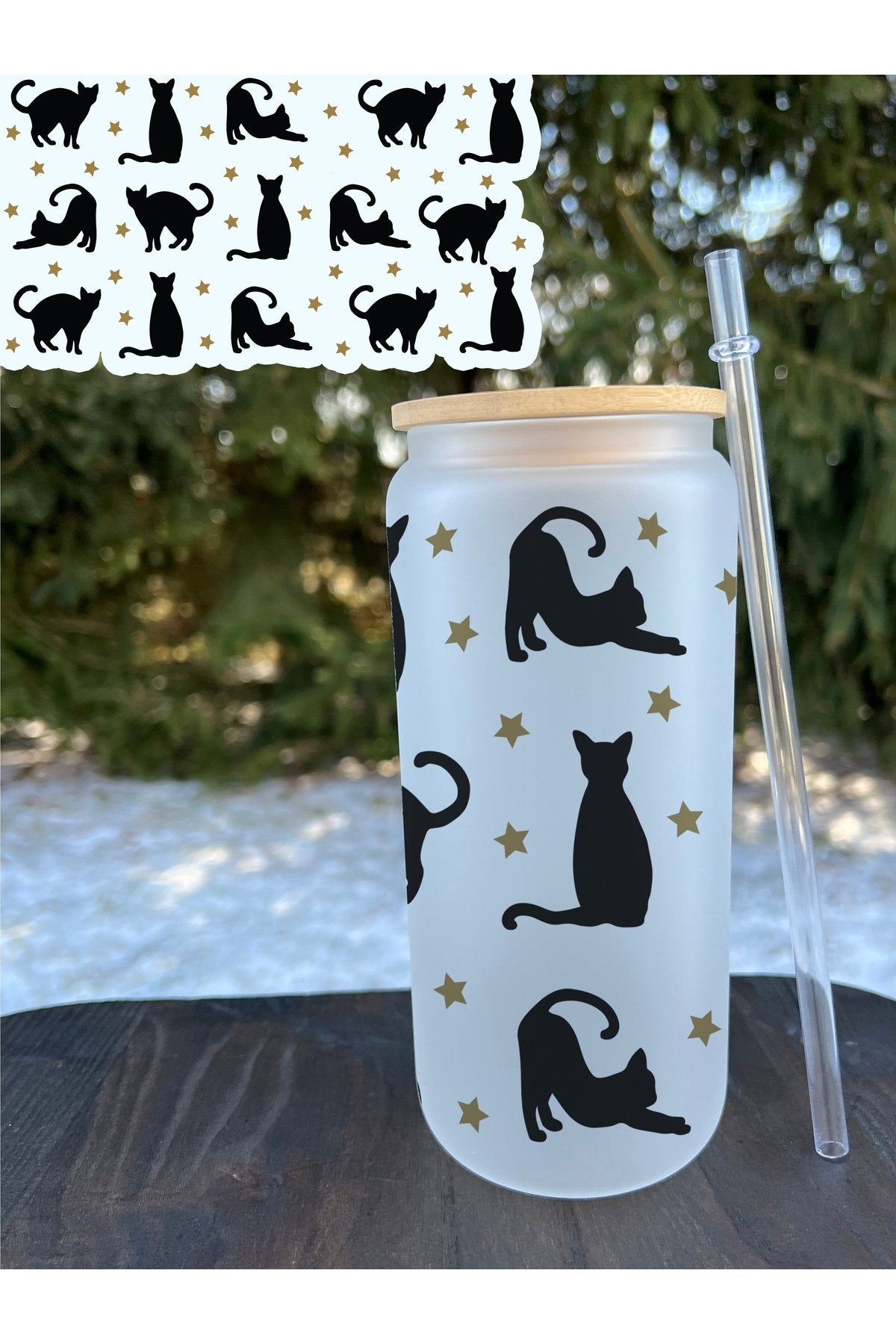 Black Cats Frosted Glass Can 20oz