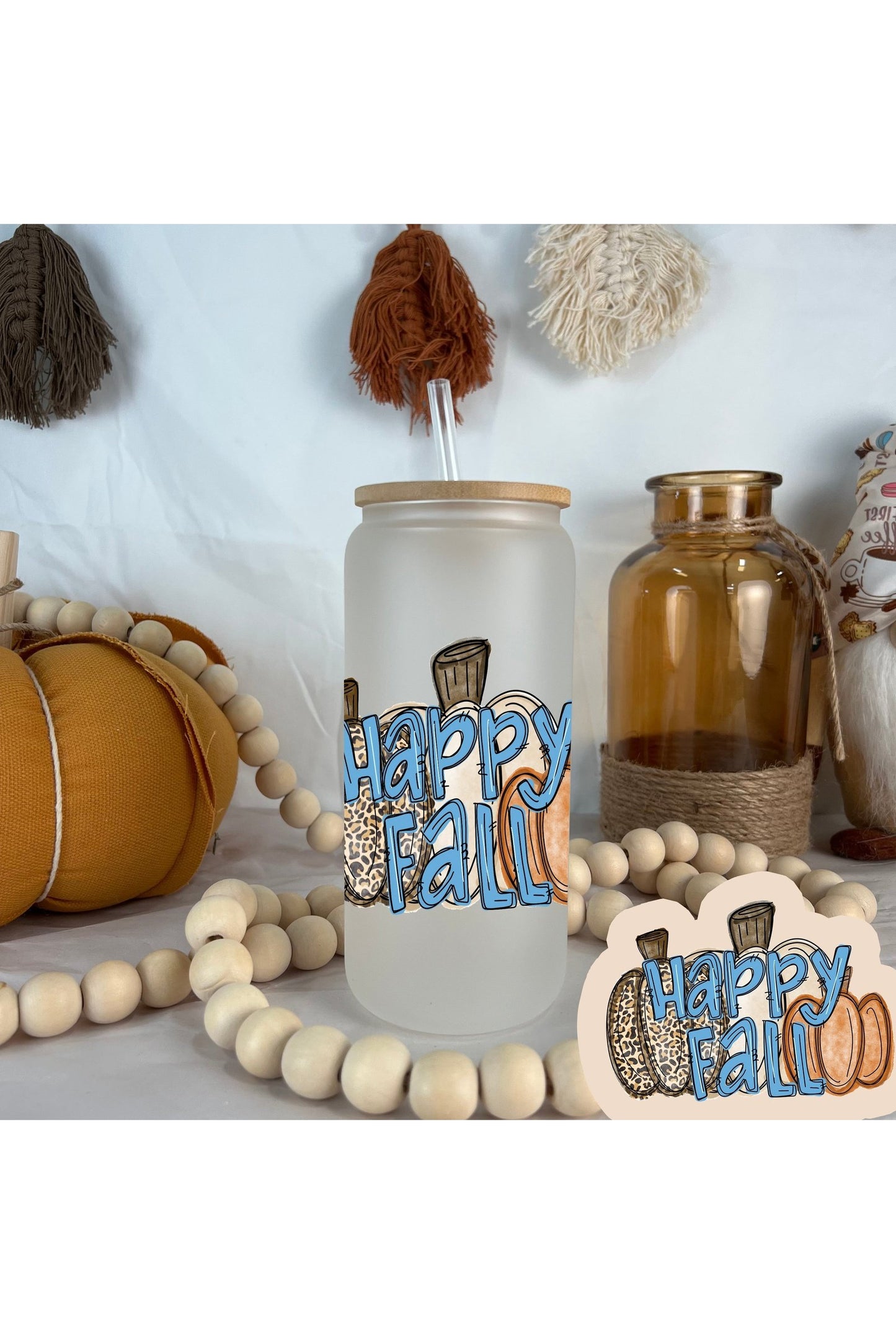 Happy Fall Frosted Glass Can 20oz