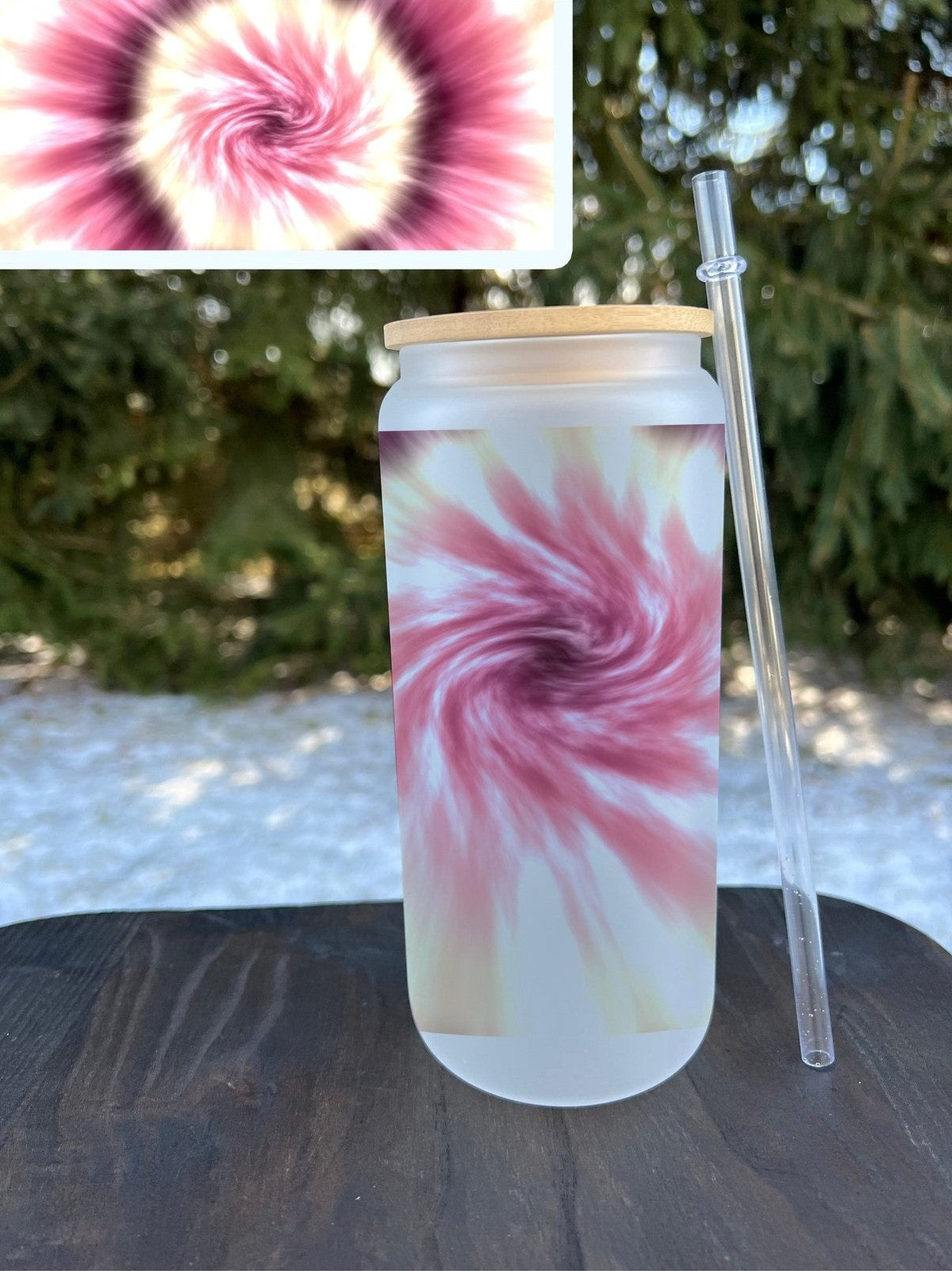 Pink Tiedye Frosted Glass Can 20oz