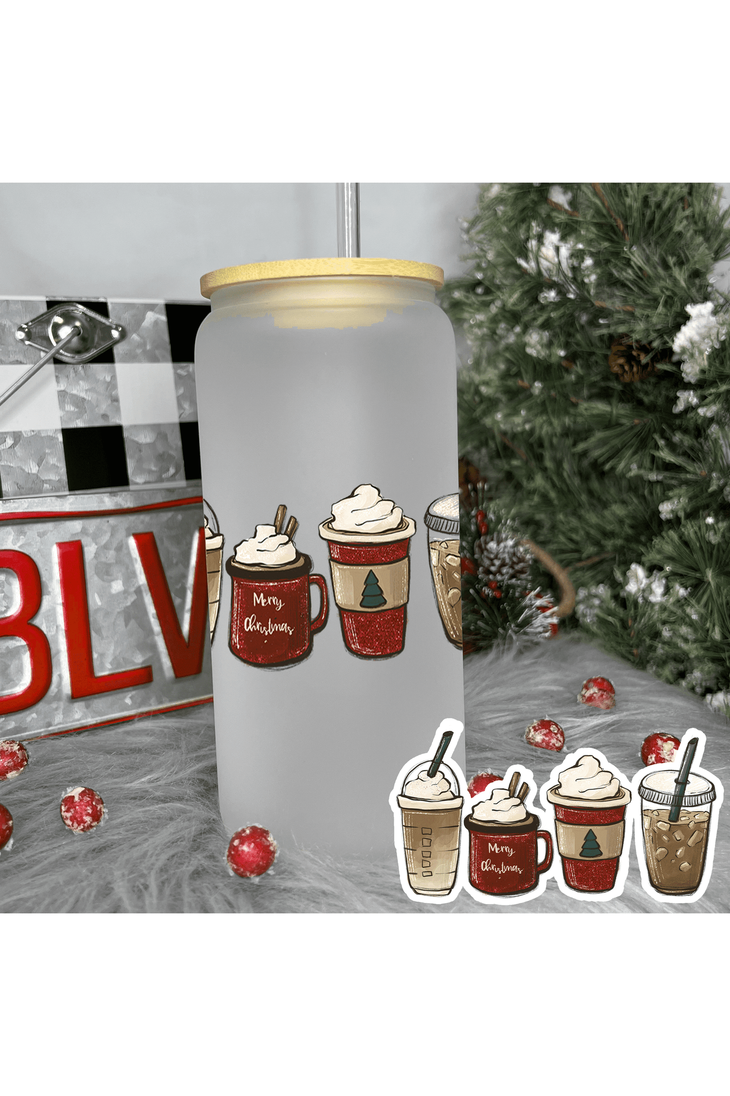 Christmas Coffees Frosted Glass Can 20oz