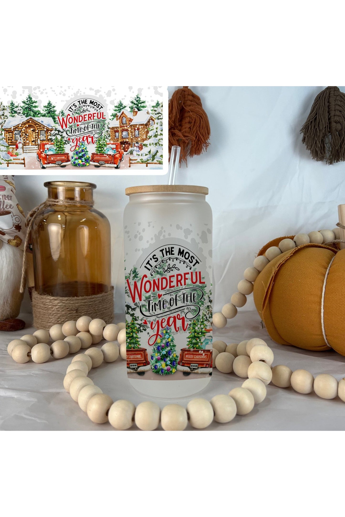 Most Wonderful Time Of The Year Frosted Glass Can 20oz