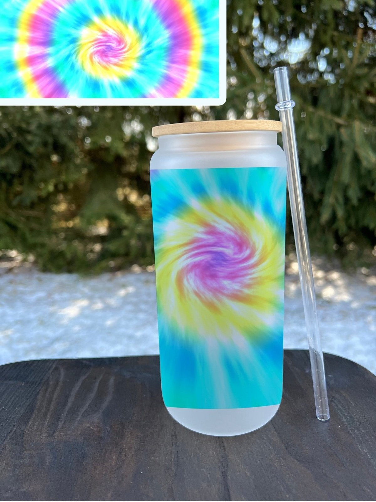 Pastel Tiedye Frosted Glass Can 20oz