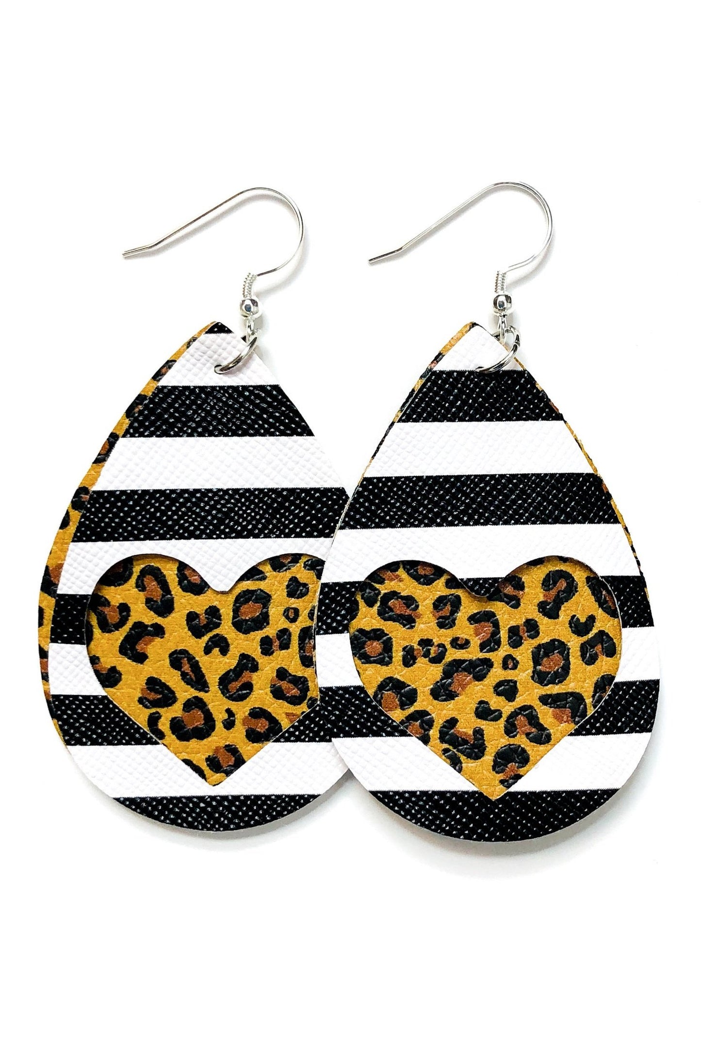 2 Layer Heart Teardrop Leather Earrings