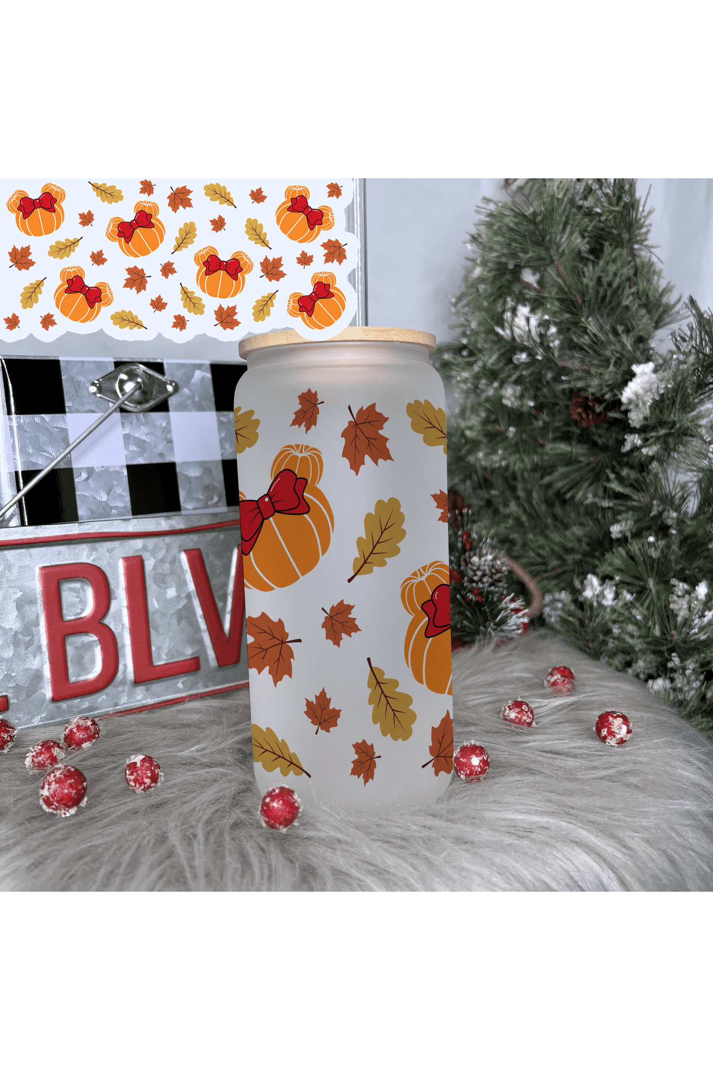 Pumpkin Fall Mouse Frosted Glass Can 20oz