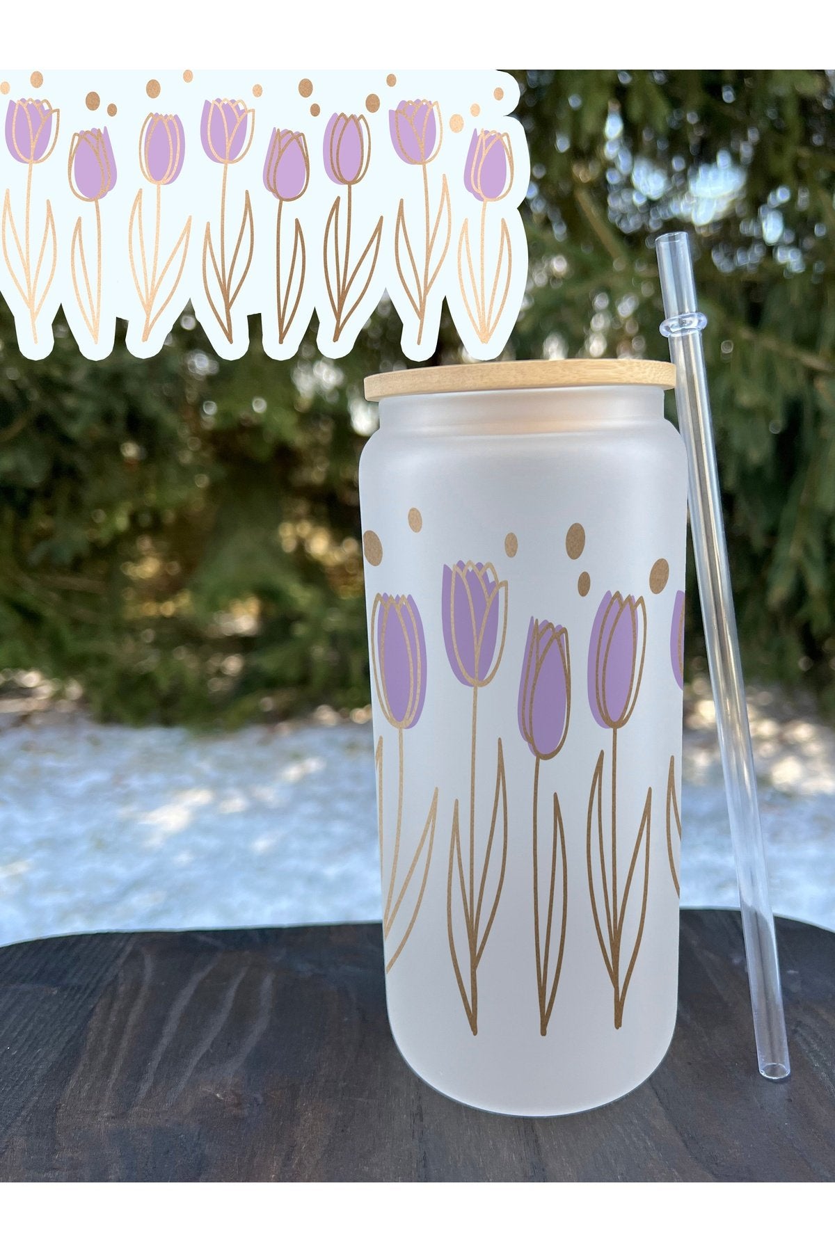 Purple Tuplips Frosted Glass Can 20oz