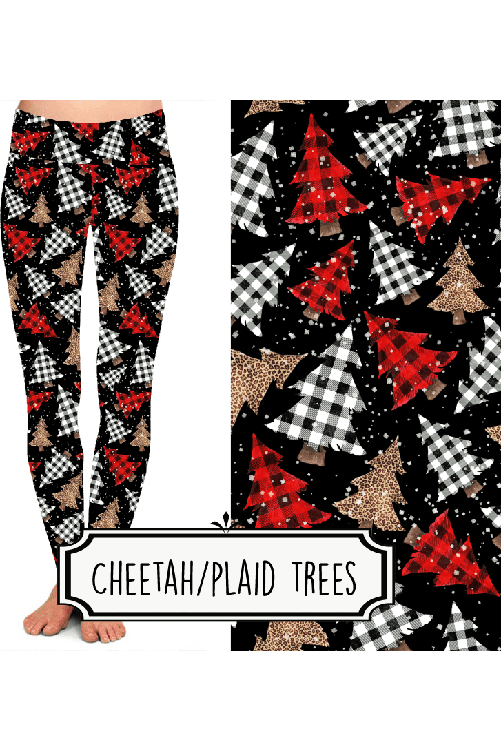 Yoga Style Leggings - Cheetah/Plaid Trees by Eleven & Co.