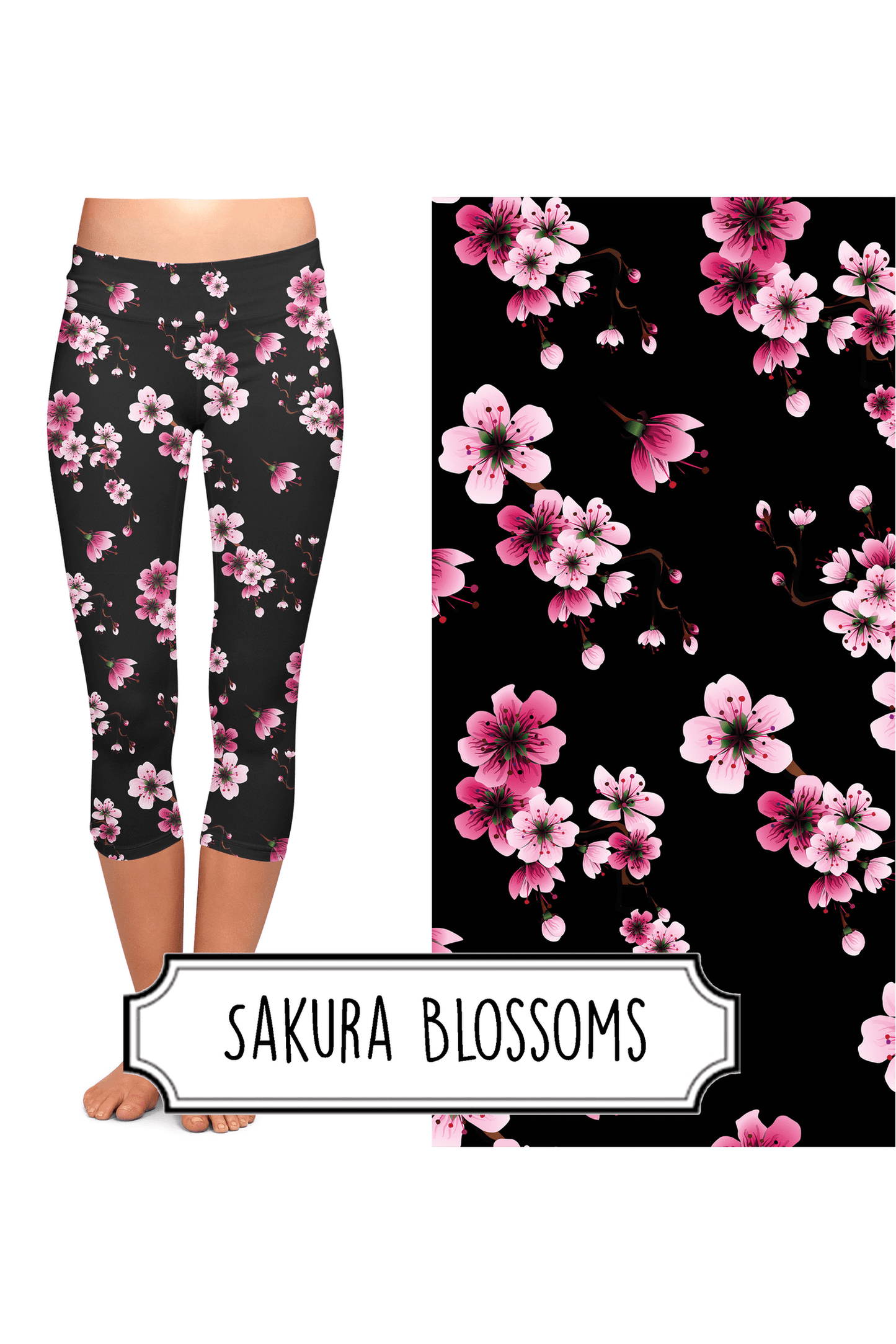 Yoga Style Capri Leggings - Sakura Blossoms