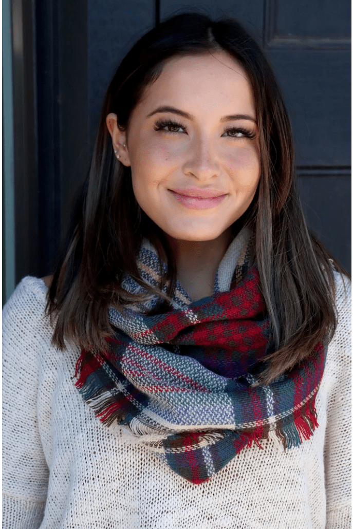 Infinity Scarf - Tan, red, green, navy, yellow