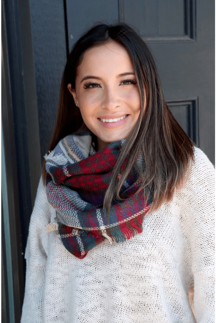 Infinity Scarf - Tan, red, green, navy, yellow