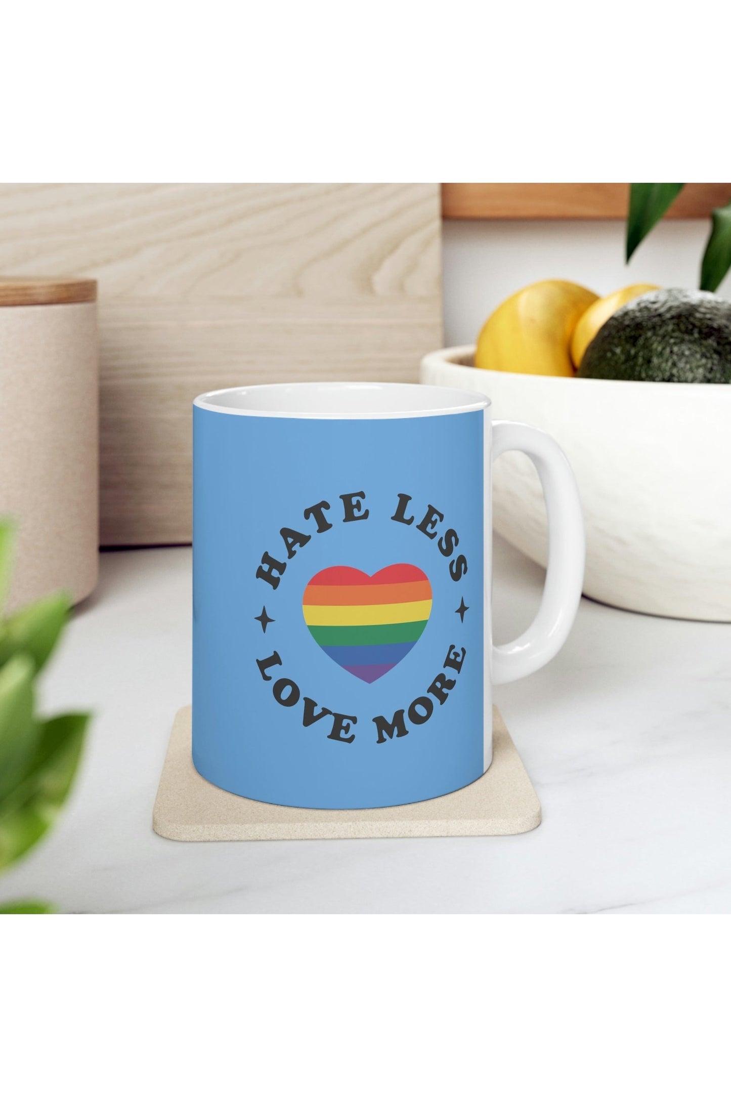 Hate Less Love More (blue) Ceramic Mug 11oz