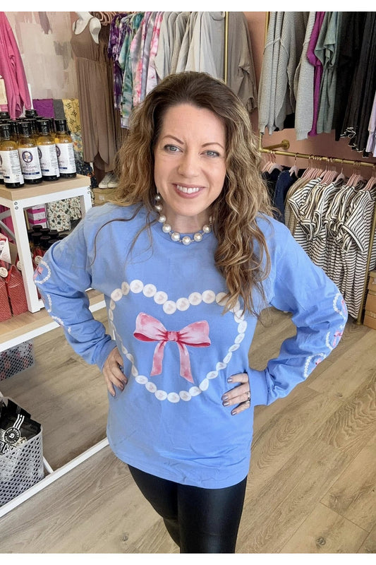 Pearl Bow Longsleeve on Carolina Blue *Ships in 5-7 Days