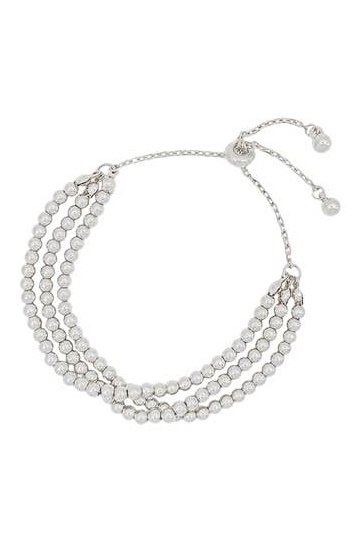 Small Beaded 3 Strand Bracelet - Silver