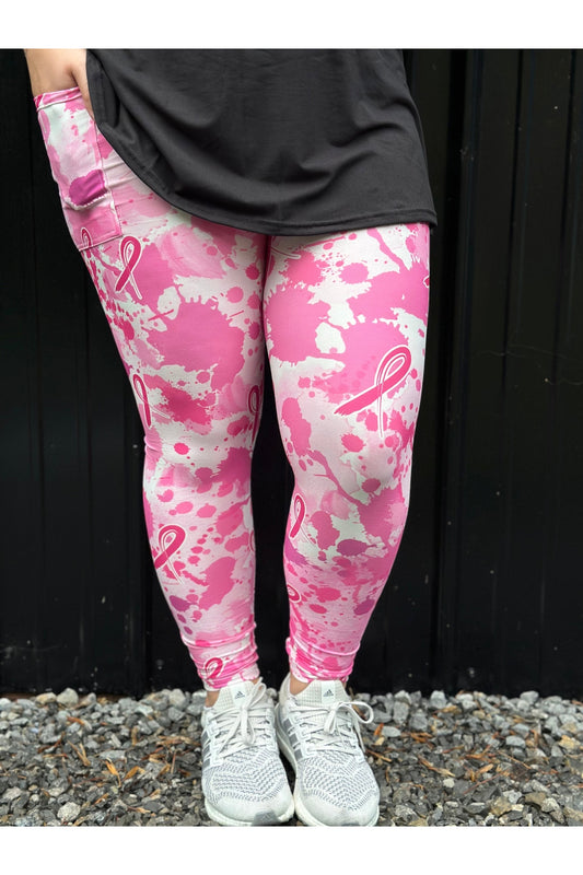 Pink Ribbon Leggings w/ Pockets