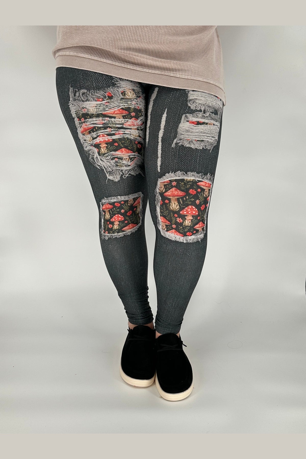 Mushroom Denim Leggings w/ Back Pockets