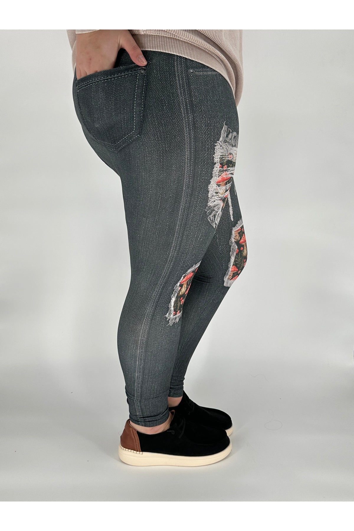 Mushroom Denim Leggings w/ Back Pockets