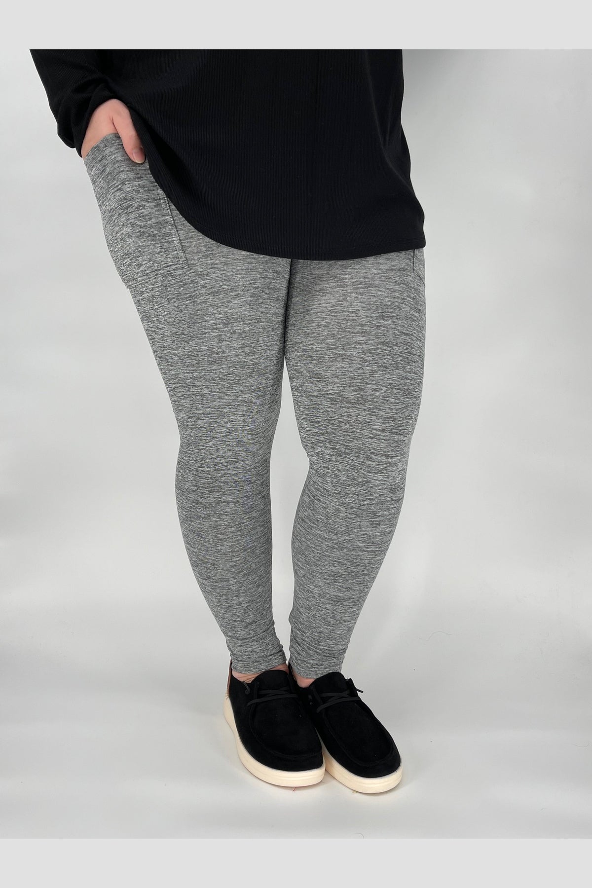 Grey Fleece Leggings w/ Pockets