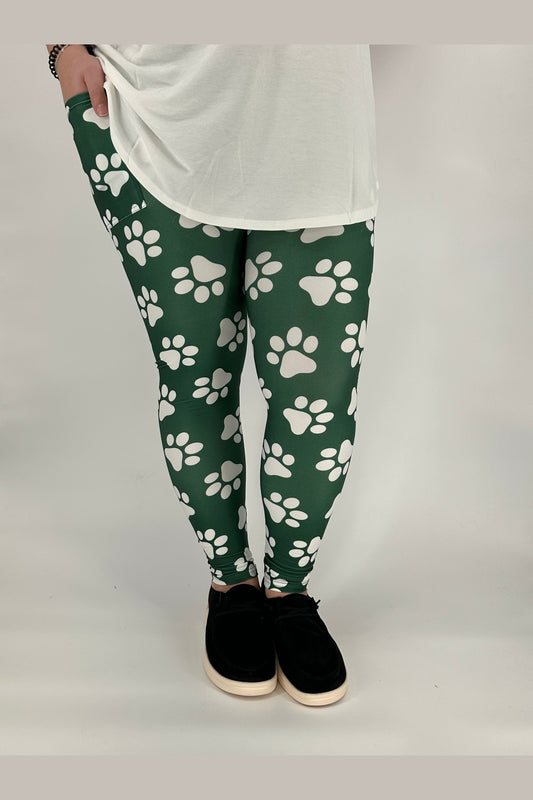 Green Paw Leggings w/ Pockets