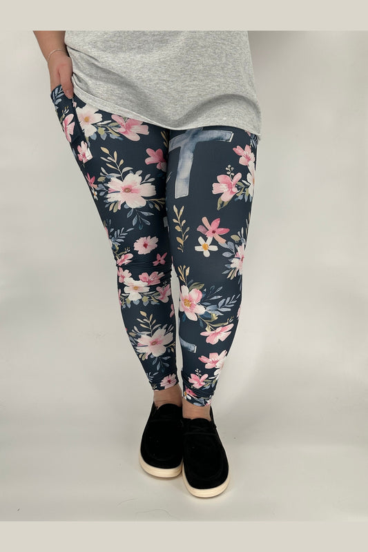 Floral Cross Leggings w/ Pockets