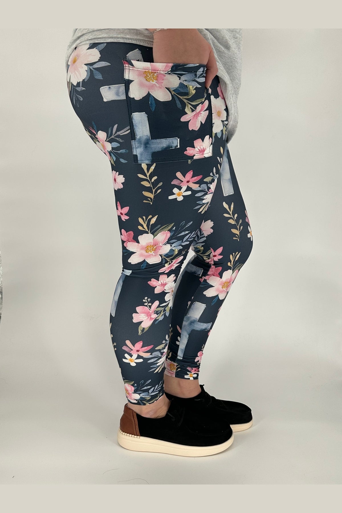 Floral Cross Leggings w/ Pockets