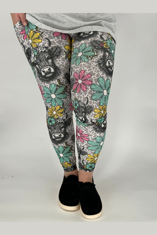 Headband Cow Leggings w/ Pockets