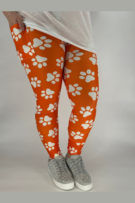 Orange Paw Leggings w/ Pockets