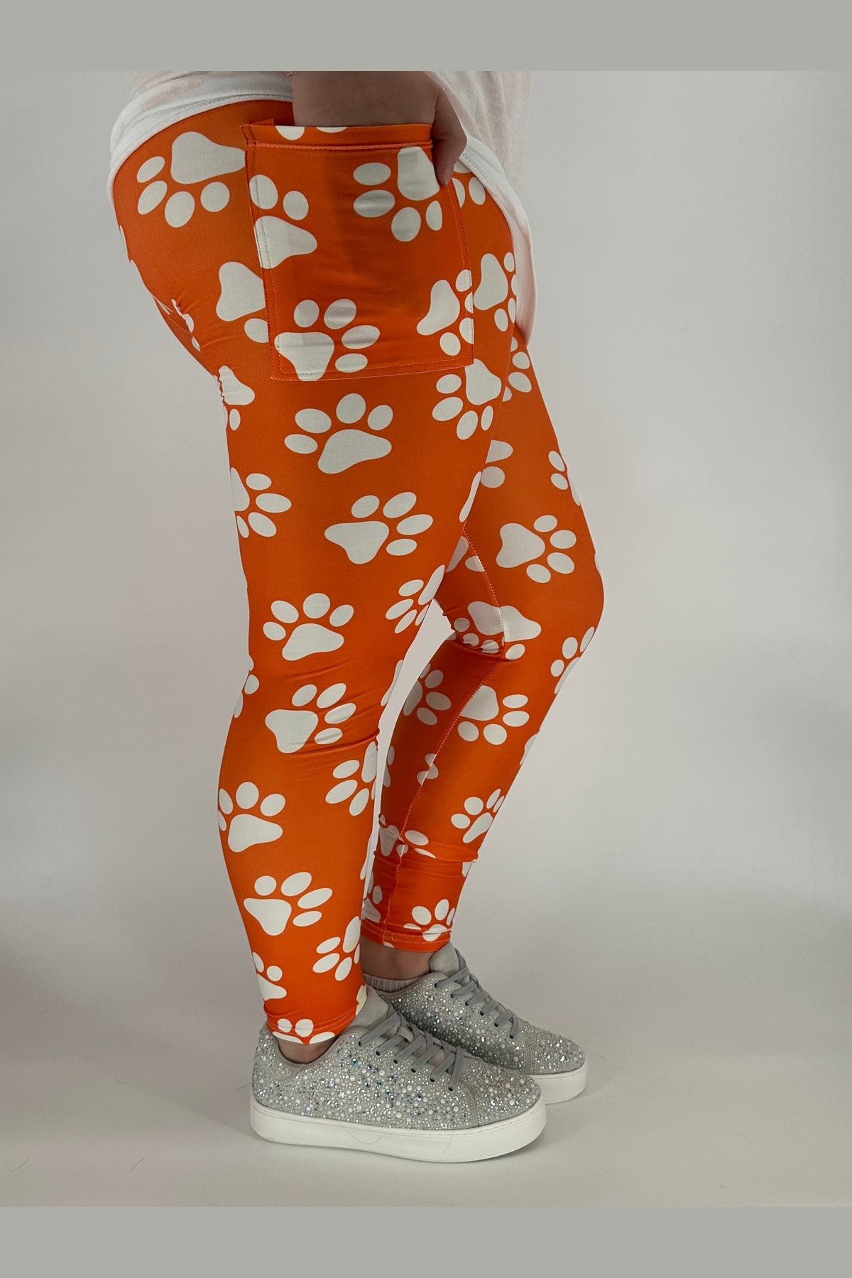 Orange Paw Leggings w/ Pockets