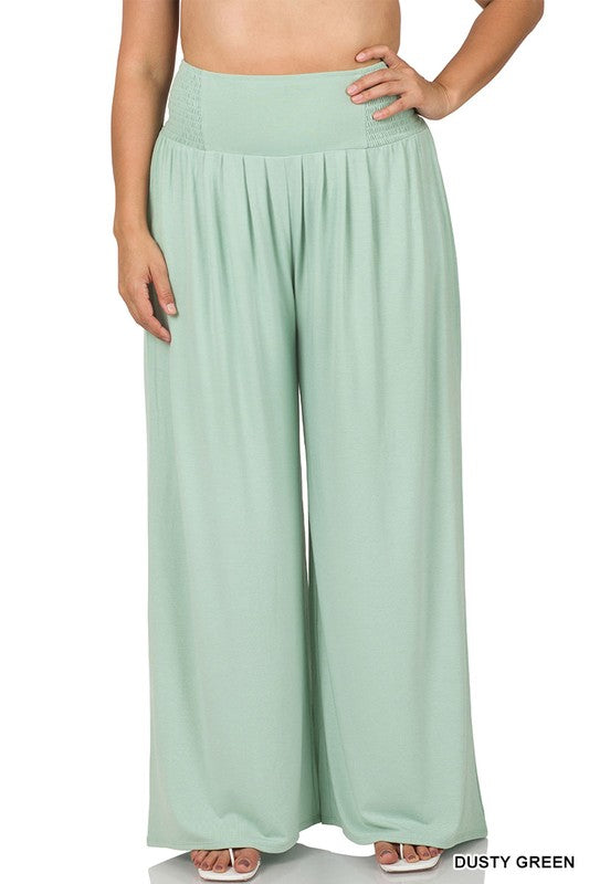 Smocked Waistband Wide Leg Pants