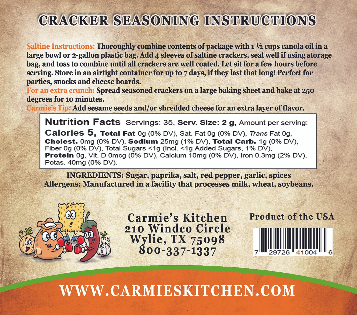 Carmie's Sweet and Spicy Cracker Seasoning Mix