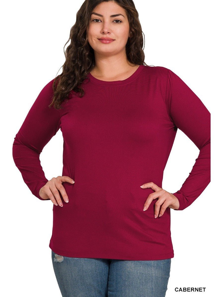 Zenana Long Sleeve Round Neck Tee (Plus)
