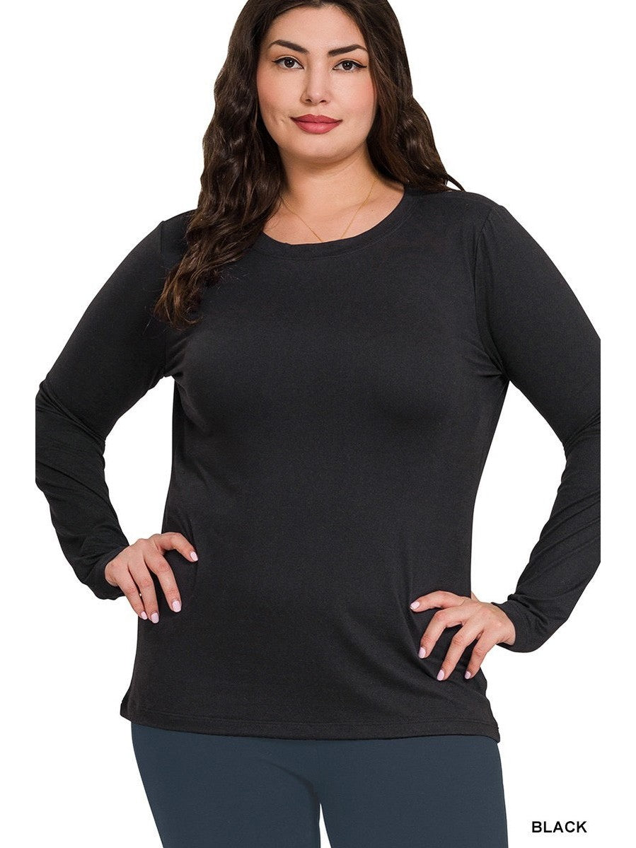 Zenana Long Sleeve Round Neck Tee (Plus)