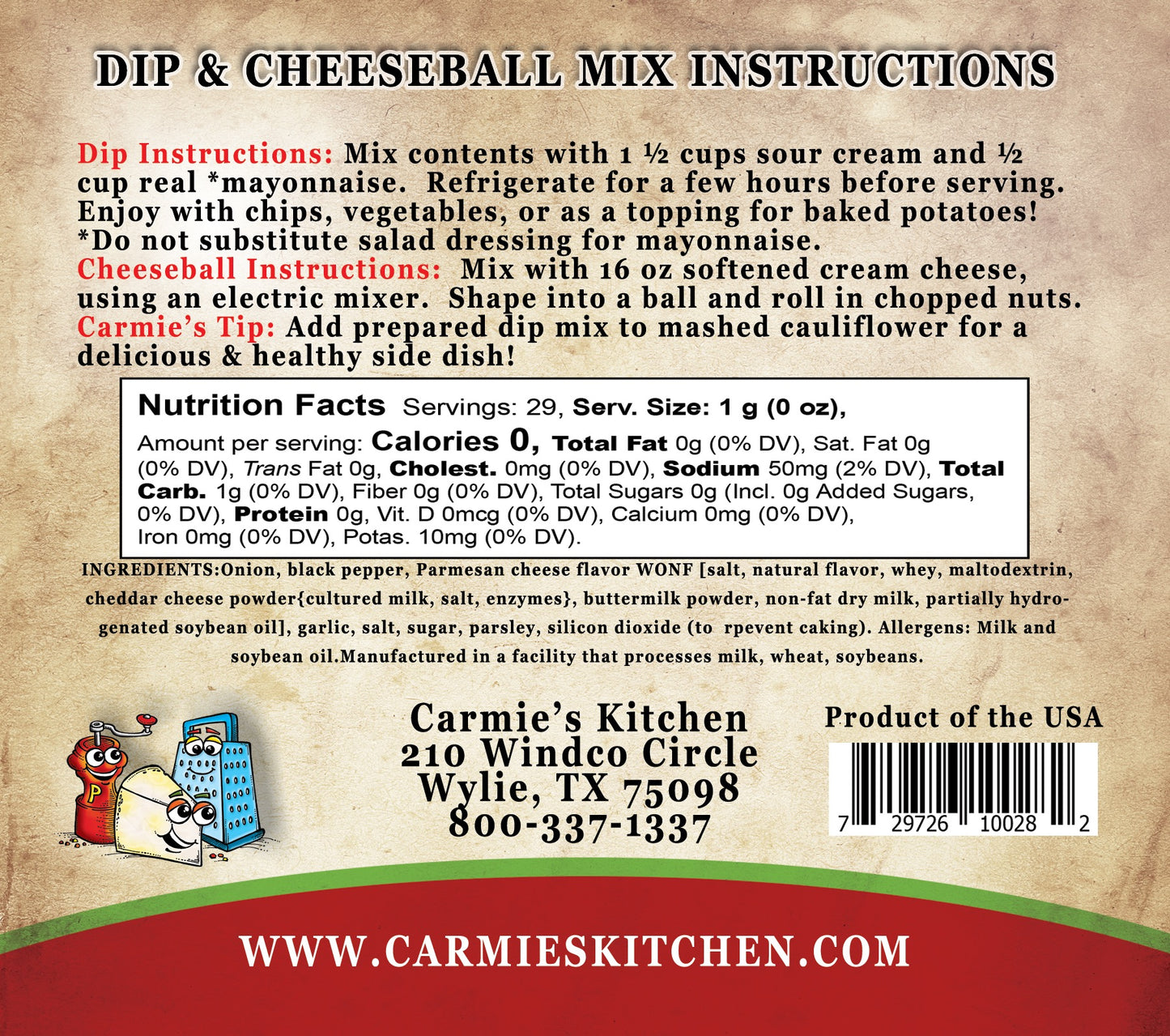 Carmie's Peppercorn Parmesan Dip Mix