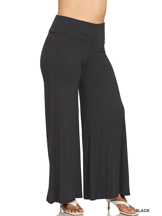 Zenana Fold Over Palazzo Pants (Plus)
