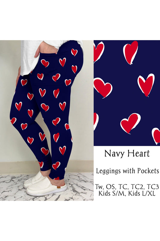 Navy Heart Leggings w/ Pockets