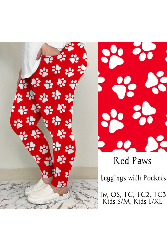 Red Paw Leggings w/ Pockets