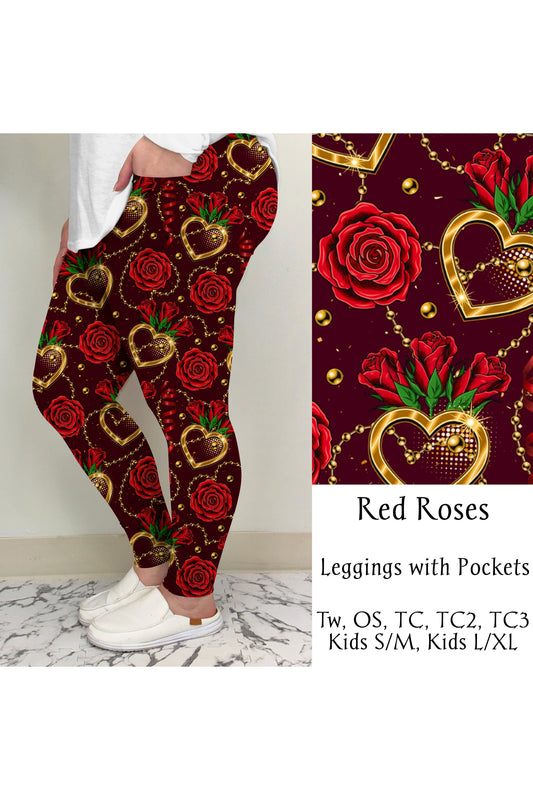 Red Roses  Leggings w/ Pockets