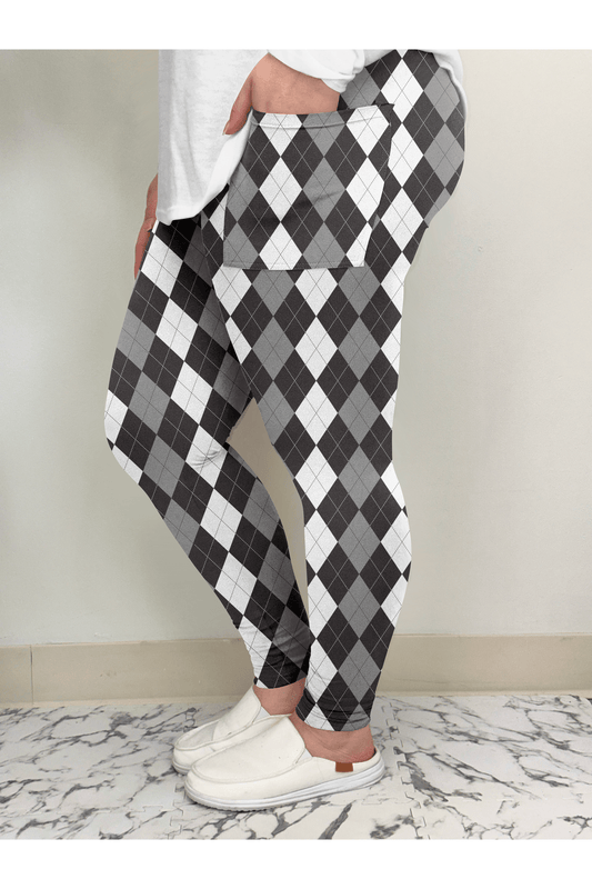 Black & White Argyle Leggings w/ Pockets