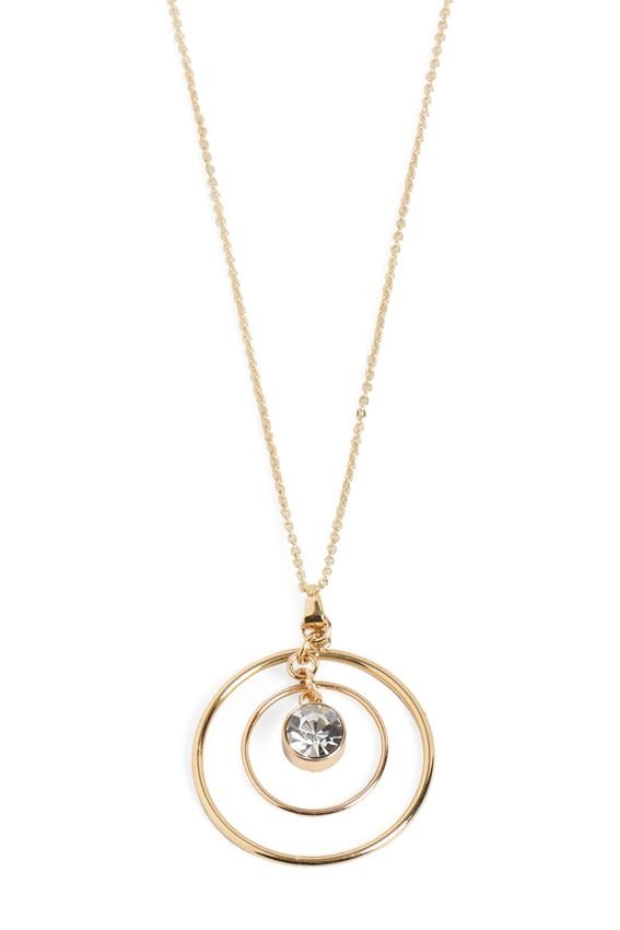 Double Circle with Stone Necklace in Gold