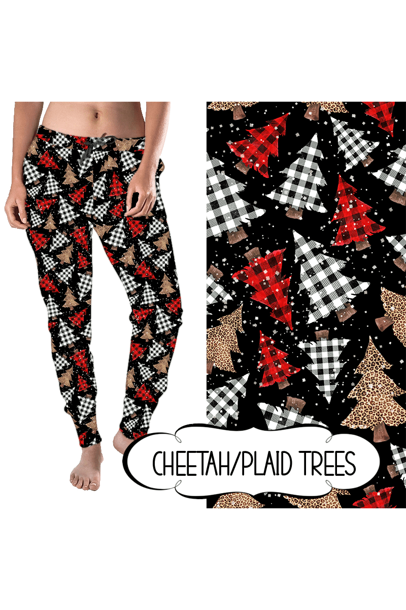 Joggers - Cheetah/Plaid Trees - by Eleven & Co.