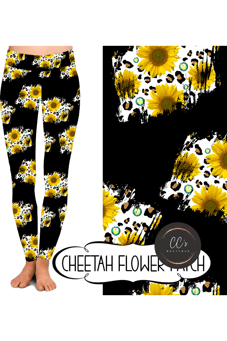 Yoga Style Leggings - Cheetah Flower Patch by Eleven & Co.