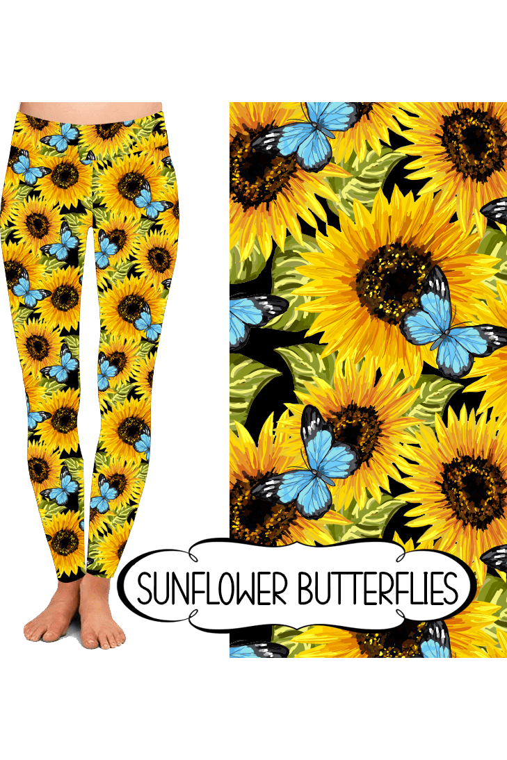 Yoga Style Leggings - Sunflower Butterflies by Eleven & Co.