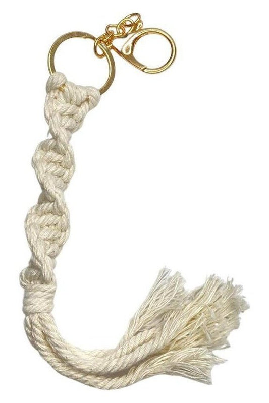 Boujie Bee Macrame Keychain Ivory