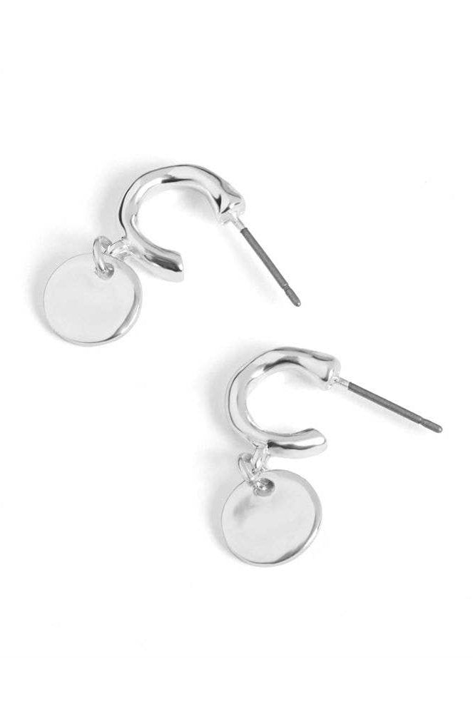 Small Hoop w/ Circle Dangle Earrings - Silver